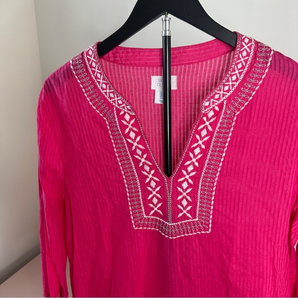 Sigrid Olsen Hot Pink Embroidered V-Neck Tunic - Picture 3 of 6